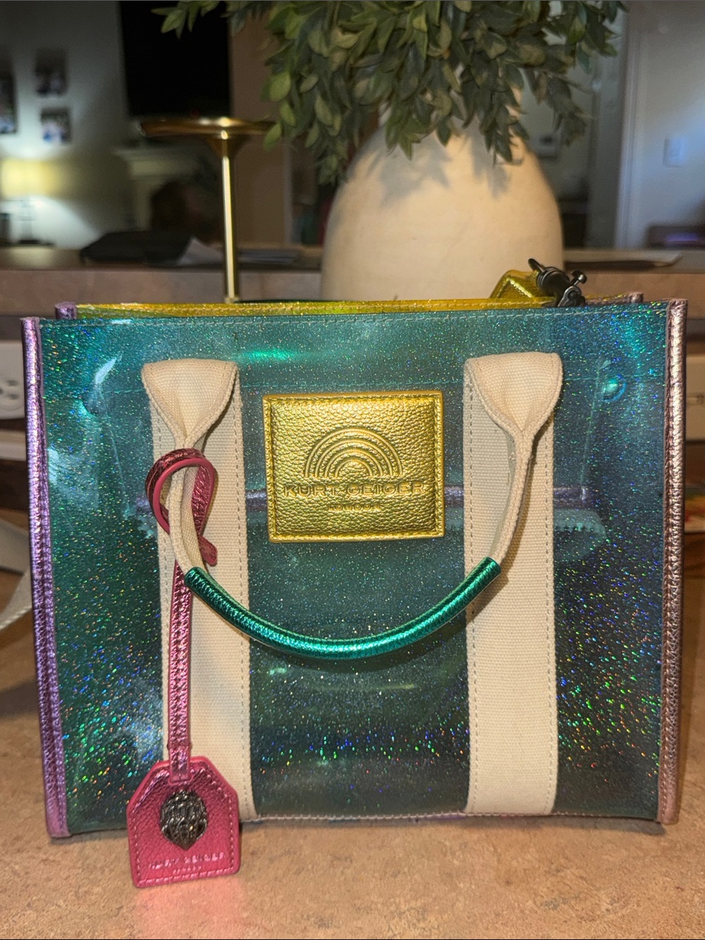 Kurt Geiger London Small Southbank Tote — Glitter Rainbow Vinyl
